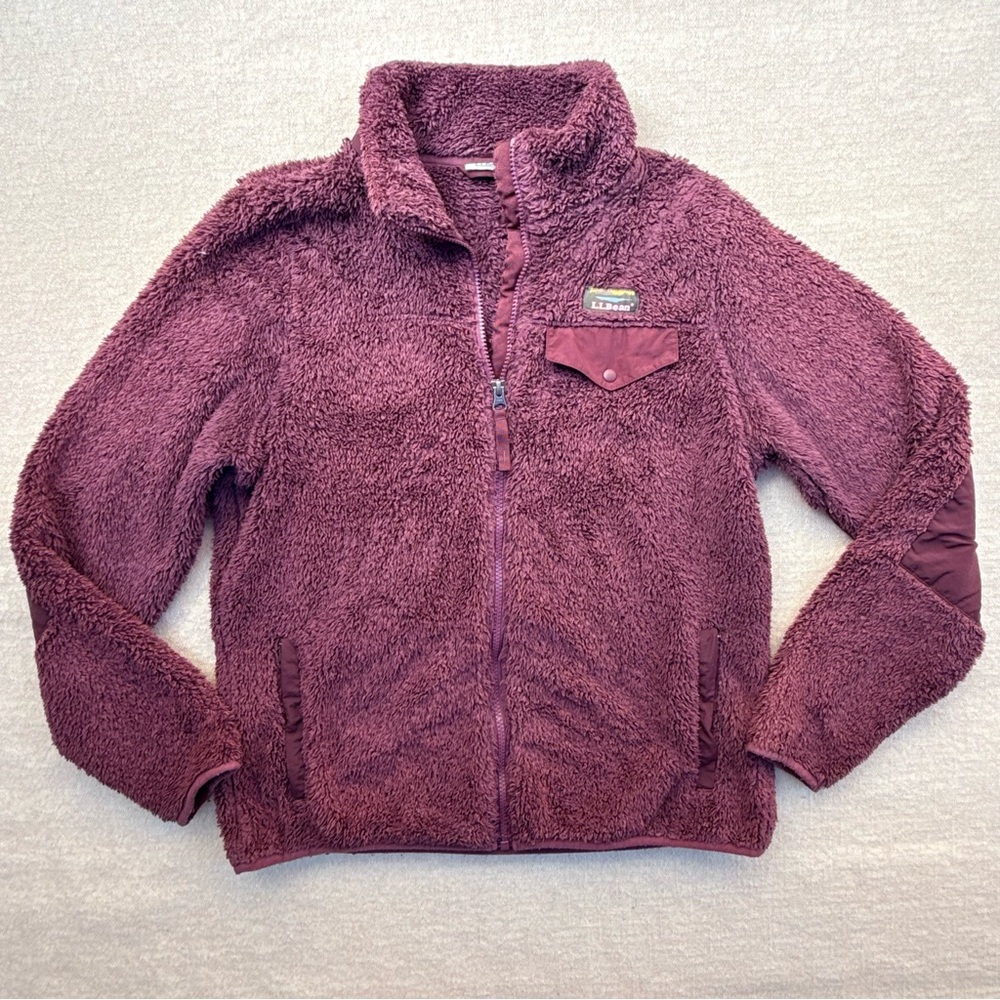 L.L.Bean Fleece Zip Up Pocket Jacket Eggplant Heather Purple Mauve Hi-Pile S